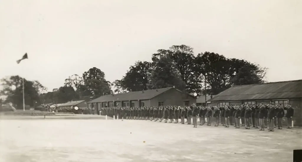 Troops mustered outside 74th General Hospital