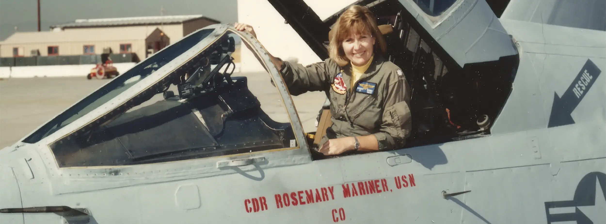 CDR Rosemary Mariner in the cockpit of her jet