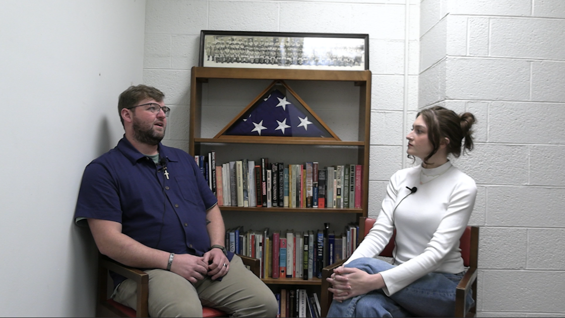 Intern Gracie Amburn interviews Nathaniel Adams, intern for CSTW and part of the TN National Guard.