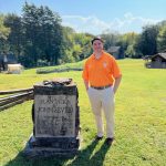 Dr. Chris Magra stands near the marker for John Sevier after he spoke at Sevier Day, celebrating John Sevier's 280th birthday.