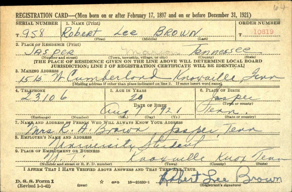 Brown draft card