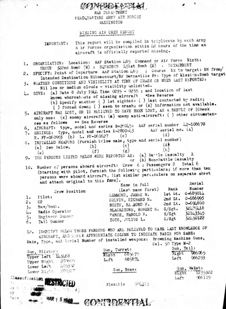 Missing Air Crew report.