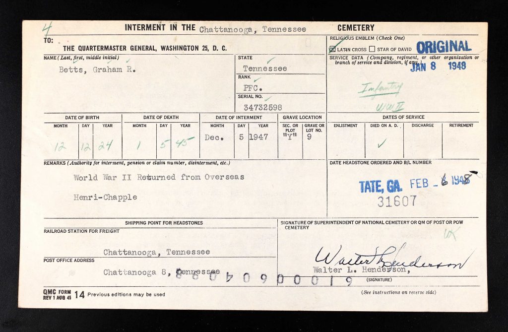 Betts internment forms.