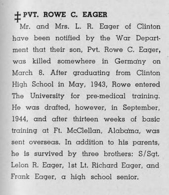 A document depicting Eager's military service.