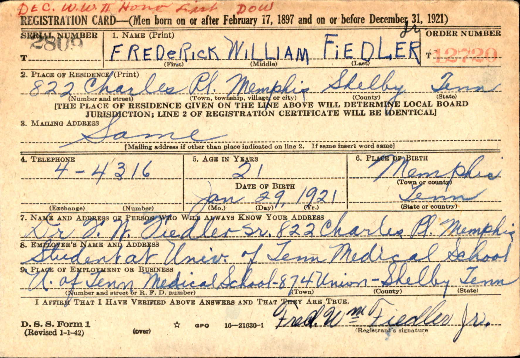 headshot photo of Frederick William Fiedler