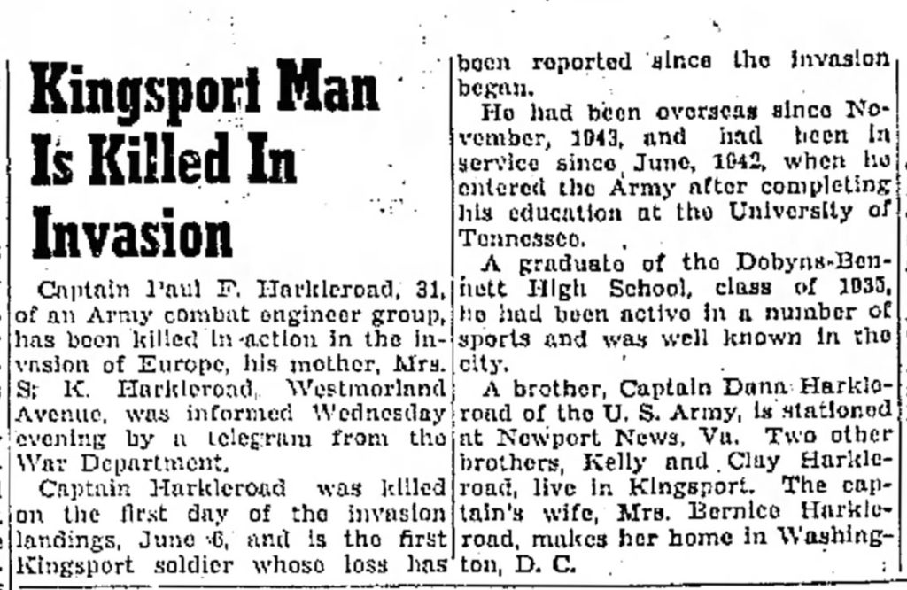 Harkleroad newspaper clipping