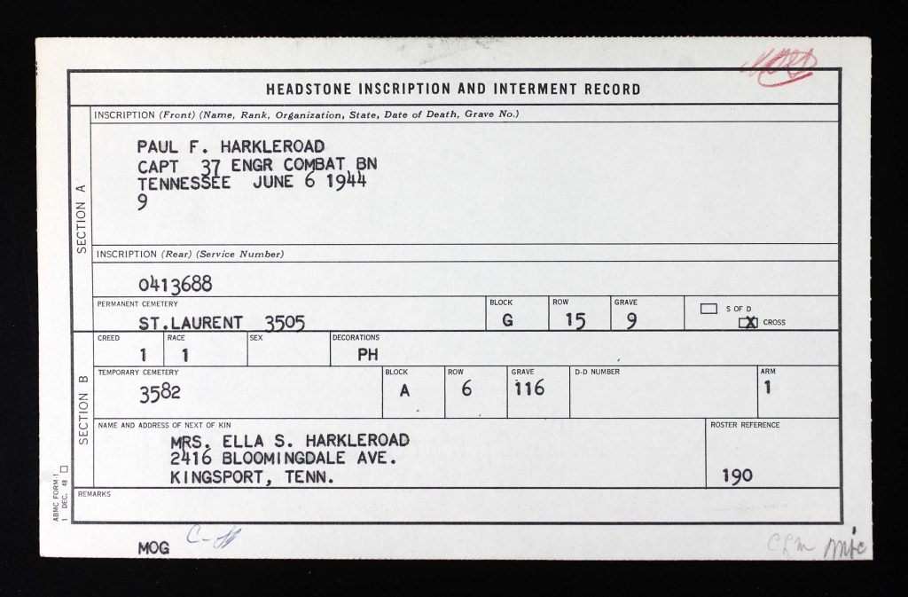 Harkleroad gravestone application form